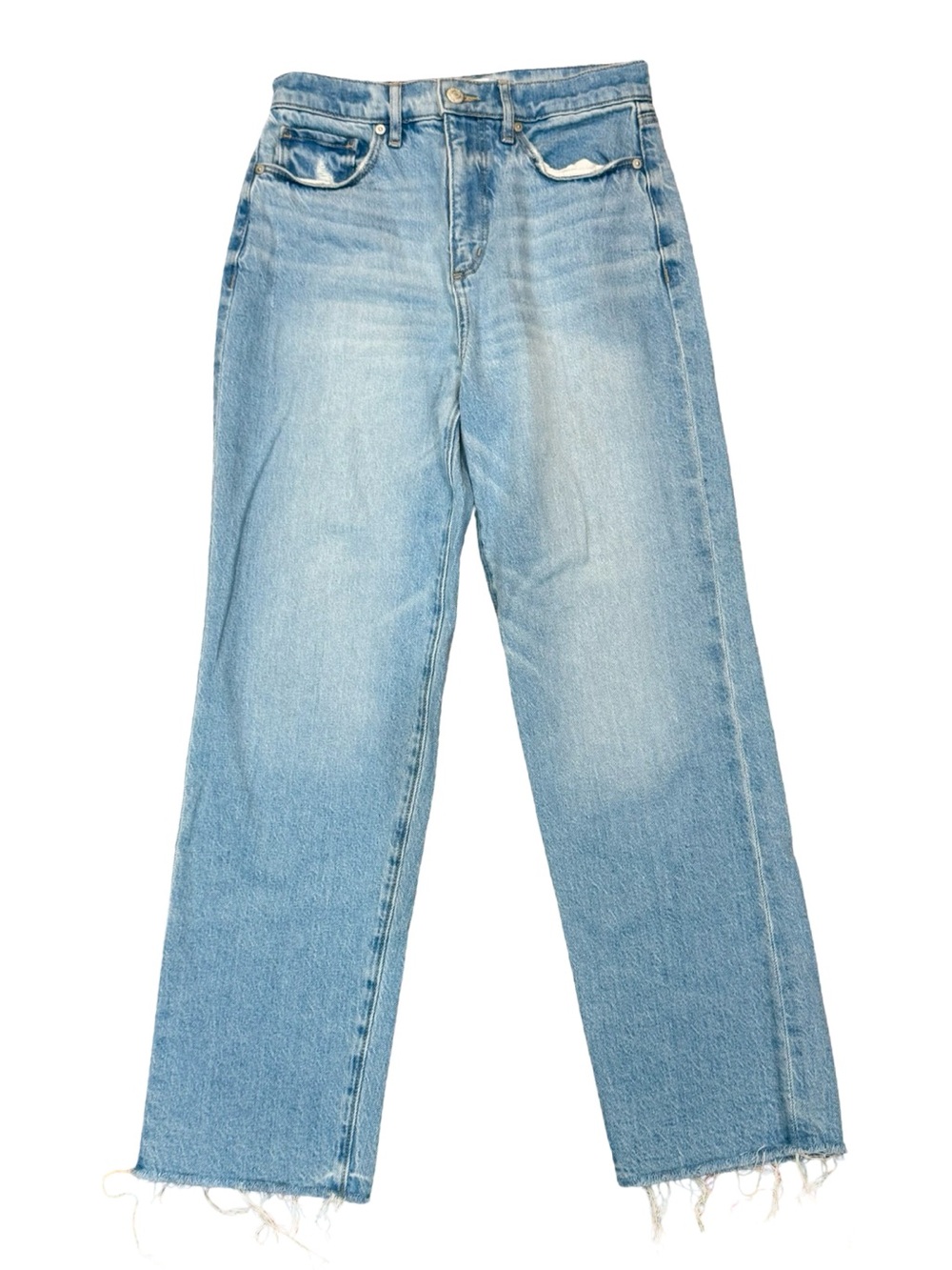 👖 LOFT Light Blue Cropped Raw-Hem Jeans Relaxed Fit‎ Denim